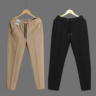 2 Pcs Formal Pant Cutting Trouser For Men ( Khaki & Black )