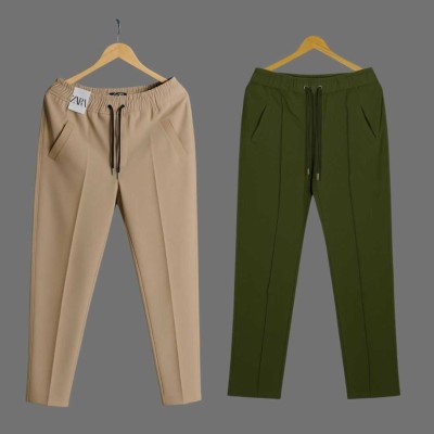 2 Pcs Formal Pant Cutting Trouser For Men ( Khaki & Olive )