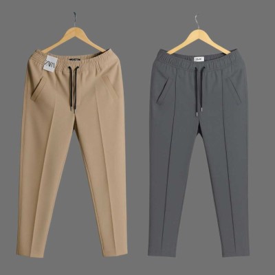 2 Pcs Formal Pant Cutting Trouser For Men ( Khaki & Ash )