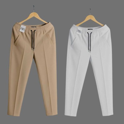 2 Pcs Formal Pant Cutting Trouser For Men ( Khaki & White )