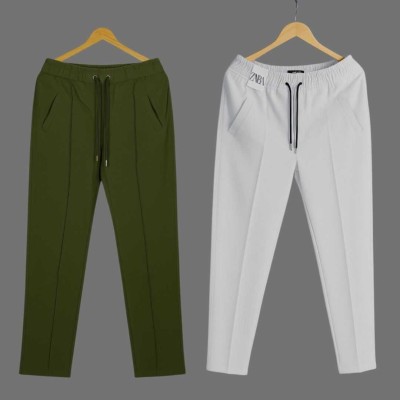 2 Pcs Formal Pant Cutting Trouser For Men ( Olive & White)