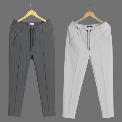 2 Pcs Formal Pant Cutting Trouser For Men ( Ash & White)