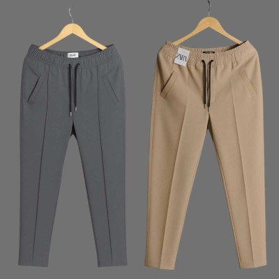 2 Pcs Formal Pant Cutting Trouser For Men ( Ash & Khaki)