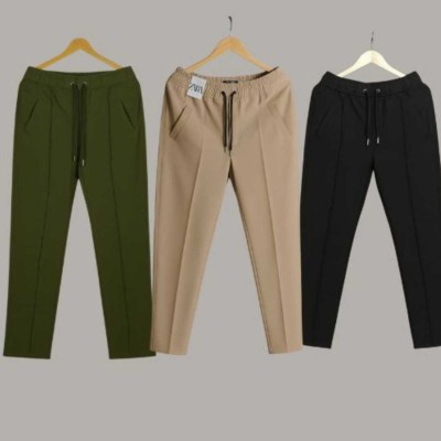 3 Pcs Formal Pant Cutting Trouser For Men (Olive, Khaki, Black)
