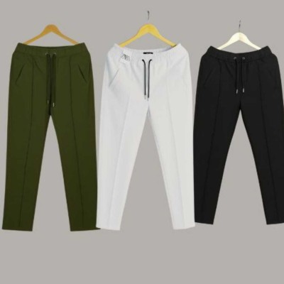 3 Pcs Formal Pant Cutting Trouser For Men ( Olive, White Black,)