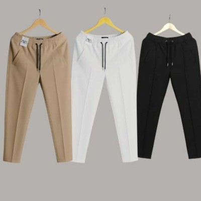 3 Pcs Formal Pant Cutting Trouser For Men ( khaki, White,Black,)