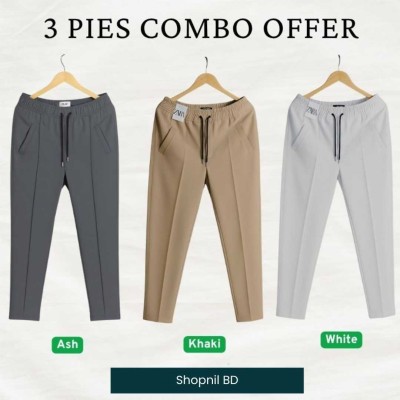 3 Pcs Formal Pant Cutting Trouser For Men (Ash,Khaki,White )