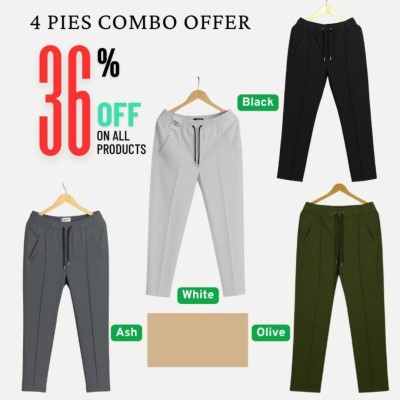 4 Pcs Formal Pant Cutting Trouser For Men (White, Black, Olive , Ash)