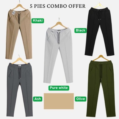 5 Pcs Formal Pant Cutting Trouser For Men ( Ash, Olive, khaki, Black, White)